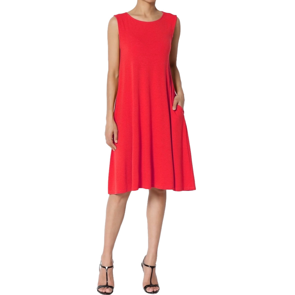 ZENANA OUTFITTERS Dress Sleeveless Pockets Rounded Hem Vibrant Red Women 1X